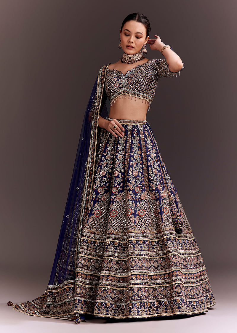 Purple Zari Embroidered Lehenga Set