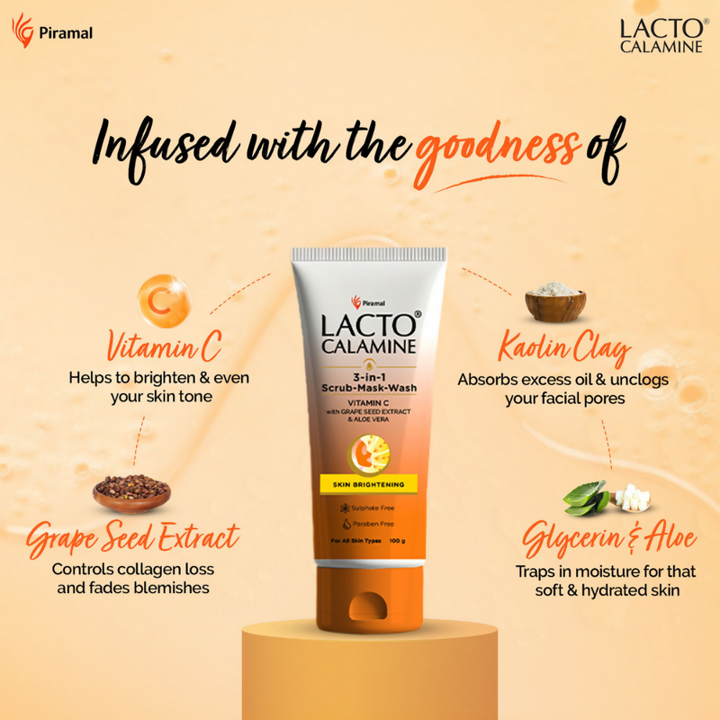 Lacto Calamine 3 - In - 1 Vitamin C Face Scrub - Mask - Wash