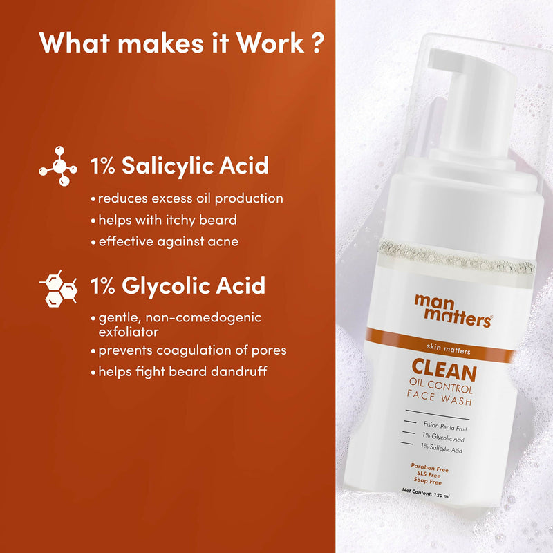 Man Matters 1% Salicylic Acid Oil Control Face Wash And 2% Salicylic Acid Defend Acne Spot Correction Gel For Men