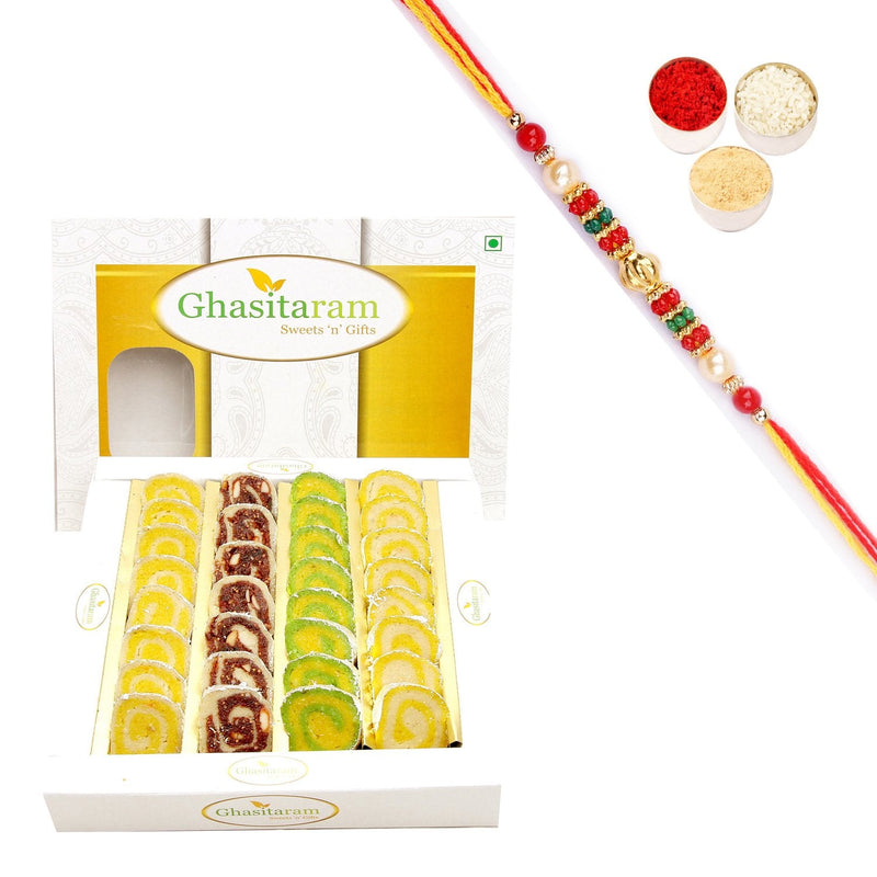 Ghasitaram Assorted Moons Box With Pearl Beads Rakhi