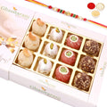 Ghasitaram Assorted Dryfruit Sweets in White Box With Pearl Beads Rakhi