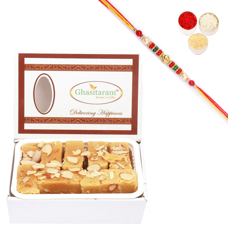 Ghasitaram Soft Mysore pak With Pearl Beads Rakhi