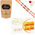 Ghasitaram Besan Barfi and Methi Mathi With 2 Pearl Beads Rakhis