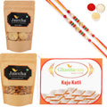 Ghasitaram Kaju Katli, Methi Mathi and Almonds With 2 Pearl Beads Rakhis