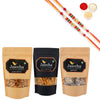 Ghasitaram Jaiccha Suagrfree Bites, Butter Chakli Sticks and Almonds With 2 Pearl Beads Rakhis