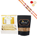 Ghasitaram Sugarfree Kaju Katli and Wheat Puffs With Pearl Beads Rakhi