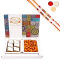 Ghasitaram Festive Box of Kaju Katli and Crunchy Cashews With 2 Pearl Beads Rakhis