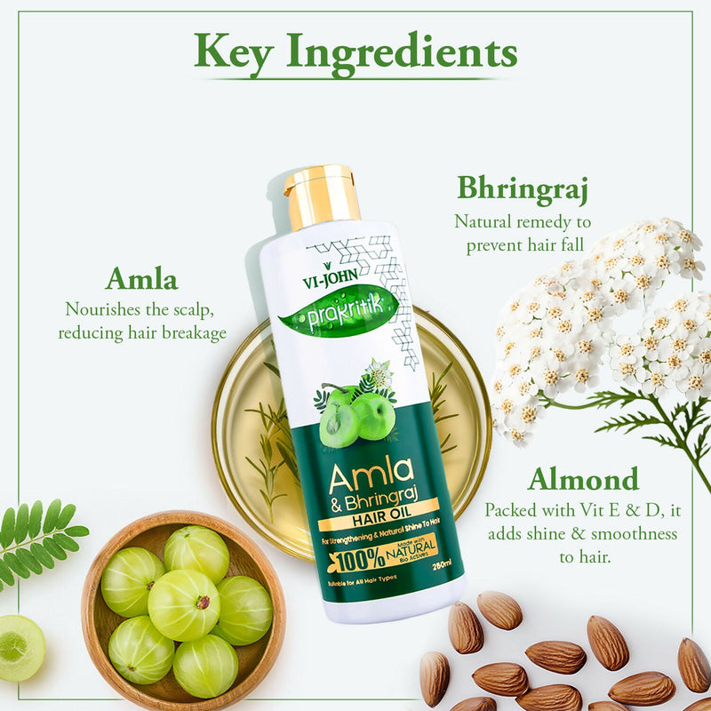 VI-JOHN Prakritik Amla & Bhringraj Hair Oil For premature greying, 100% Natural Bio-Actives