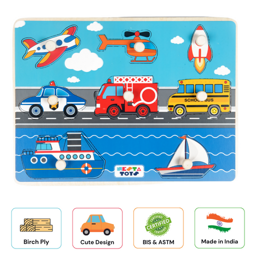 Nesta Toys Wooden Vehicle Knob Puzzle (8 Pcs)