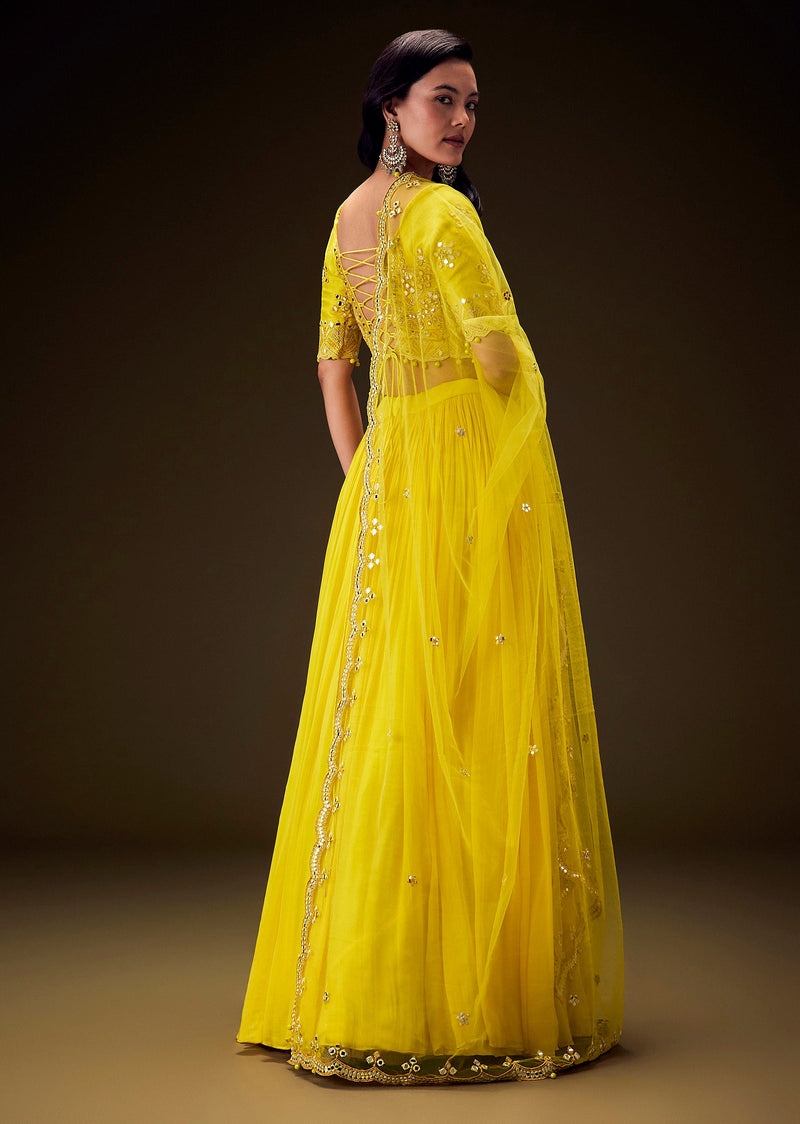 Radiant Yellow Georgette Lehenga With Mirror Work Blouse And Dupatta