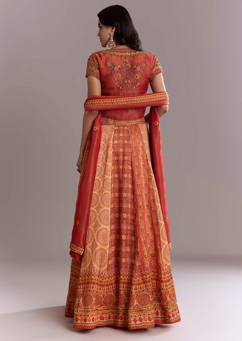 Red Crepe Printed Bridesmaid Lehenga With Intricate Hand Embroidery