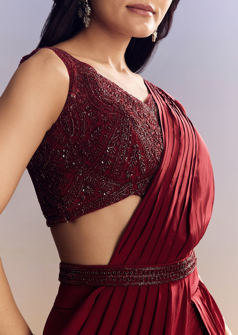 Red Lehenga Set With Cut Dana Blouse And Net Dupatta