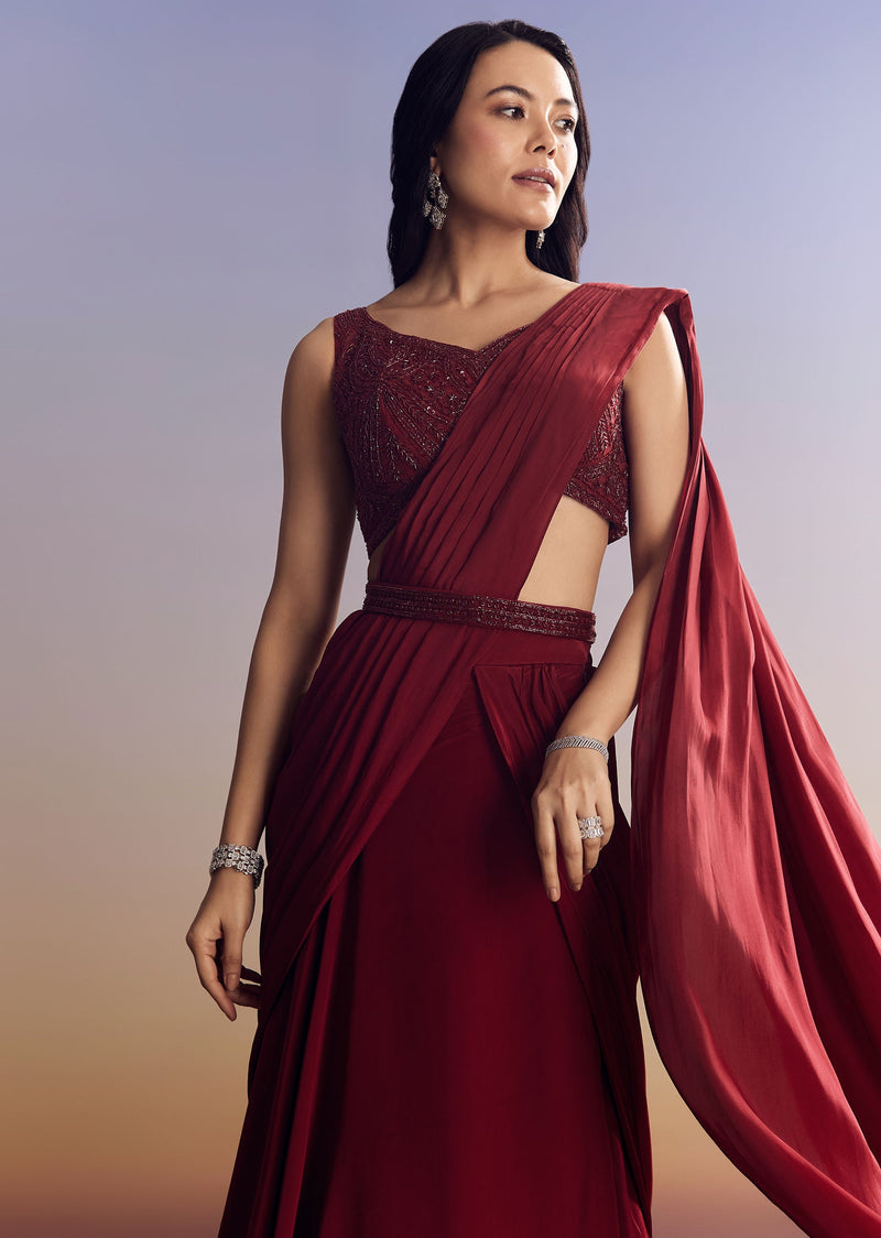 Red Lehenga Set With Cut Dana Blouse And Net Dupatta