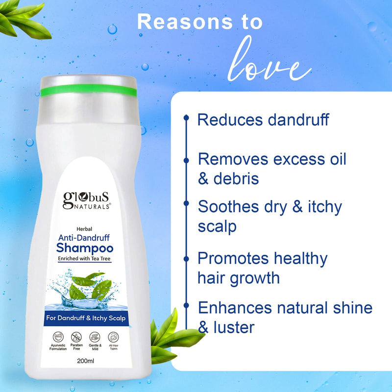 Globus Naturals Anti Dandruff Shampoo, For Dandruff and Itchy Scalp, Suitable For All Hair Types
