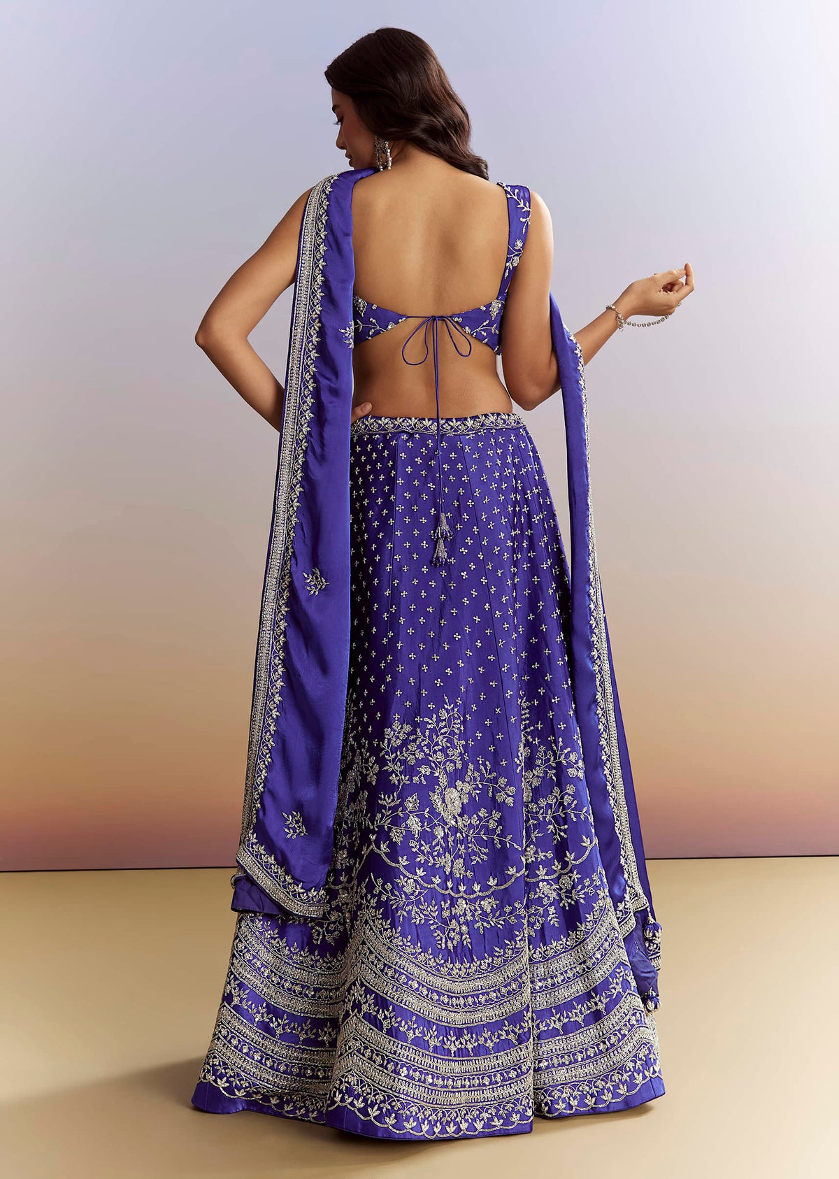 Royal Blue Satin Bridesmaid Lehenga With Heavy Embroidery