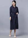 Myshka Women Navy Blue Yellow Printed Shirt Dress