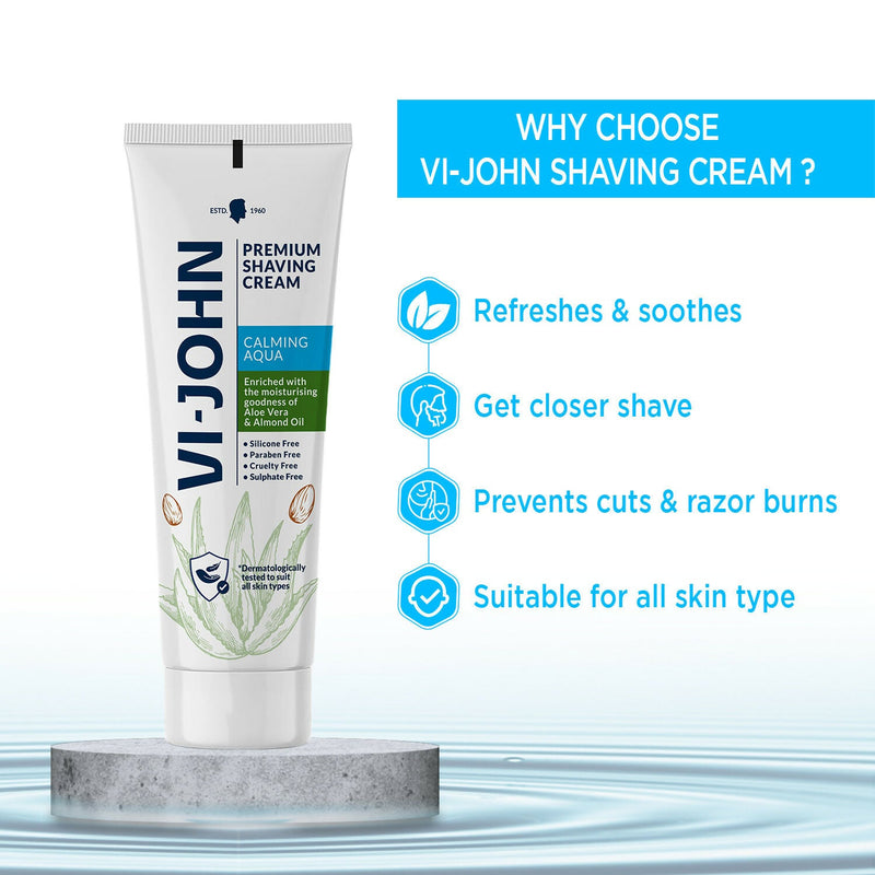VI-JOHN Dermatologically Tested Premium Claming Aqua Shaving Cream Enriched with Aloevera & Almond Oil free From Silicone,Paraben & Mineral Oil