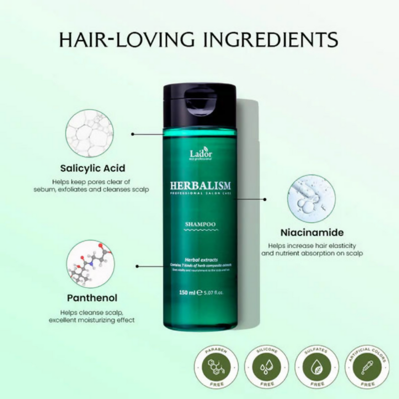 La'dor Herbalism Clarifying Shampoo - Hair Fall Control Korean Shampoo with 7 Herbs & 20 Amino Acids