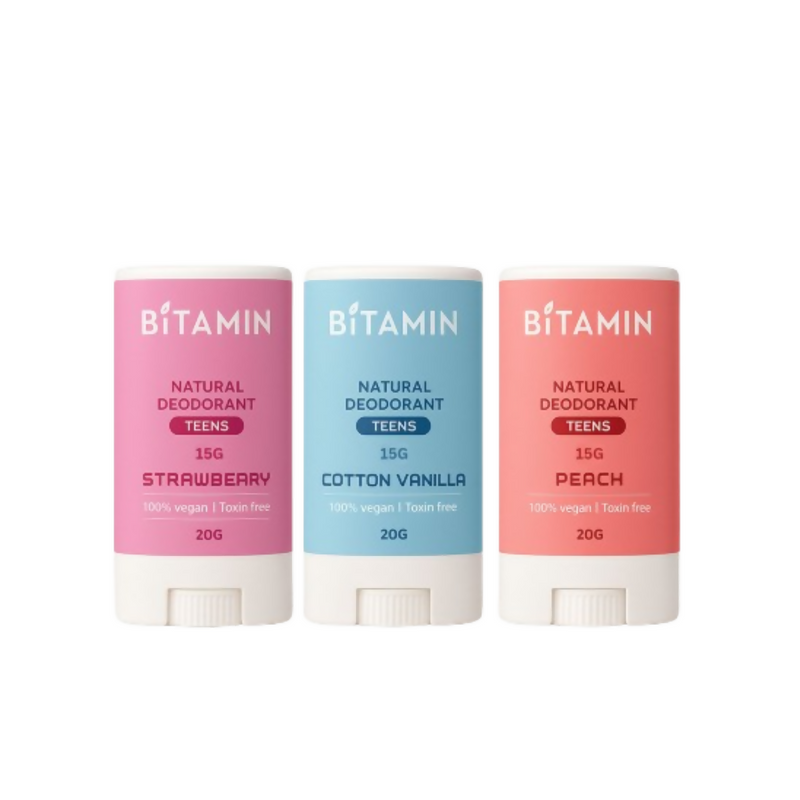 Bitamin Natural Strawberry, Cotton Vanilla, Peach Deodorant Teens