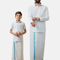 Like Father Like Son Tissue Dhoti & Shirt Combo Cyan