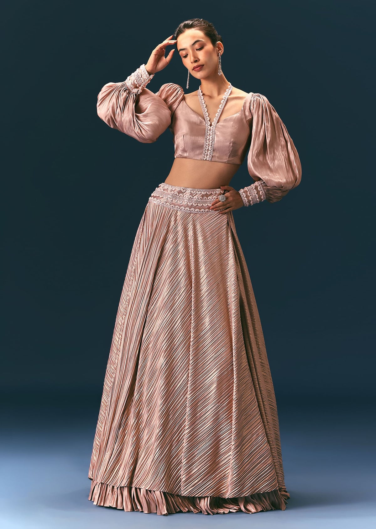 Beige Blouse With Double Layered Skirt