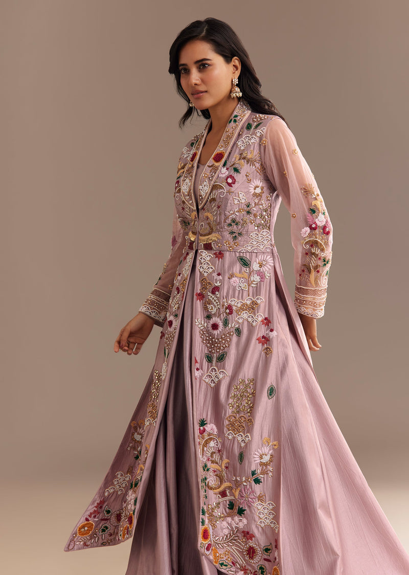Lavender Zardosi Embroidered Jacket Lehenga Set