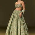 Mint Green Crepe Lehenga Choli Set With Coin Work