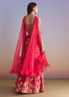 Pink Crepe Bridesmaid Lehenga With Floral Print