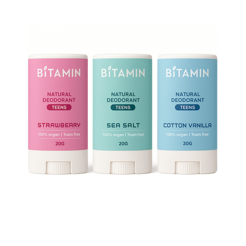 Bitamin Natural Strawberry, Seasalt, Cotton Vanilla Deodorant Teens