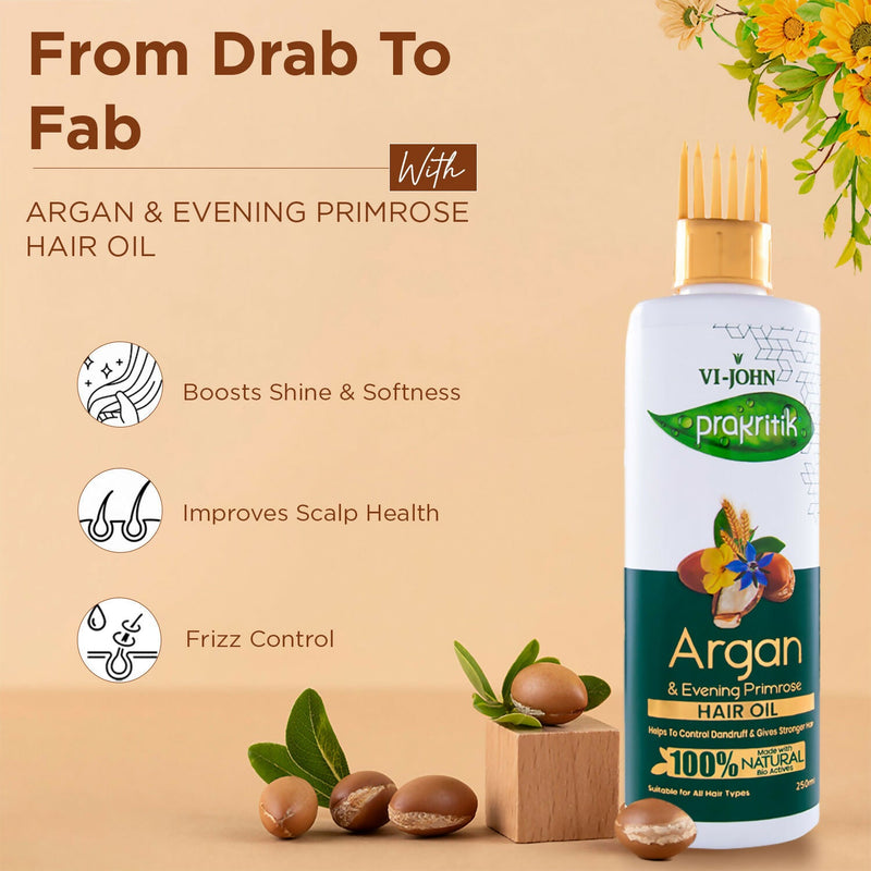 VI-JOHN Prakritik Argan & Evening Primrose Hair oil, Helps to Control Dandruff,100% Bio Actives Hair Oil