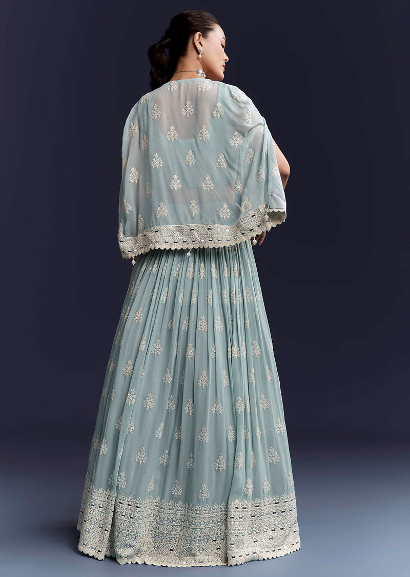 Sky Blue Georgette Bridesmaid Lehenga With Sequins And Thread Embroidery