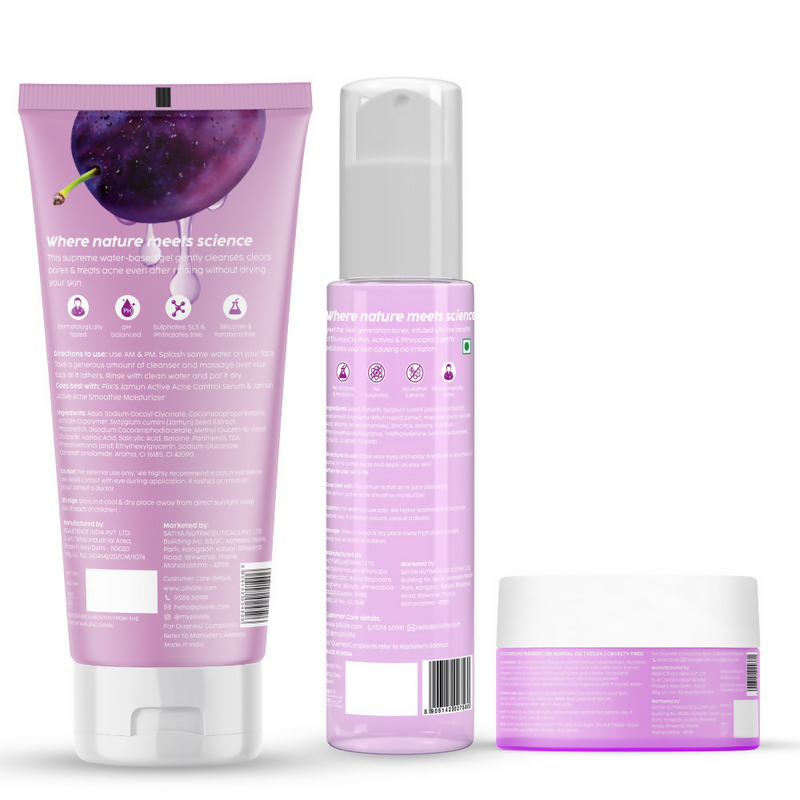 PLIX The Plant Fix Jamun Active Acne Regime With Cleanser, Toner & Moisturizer For Women & Men