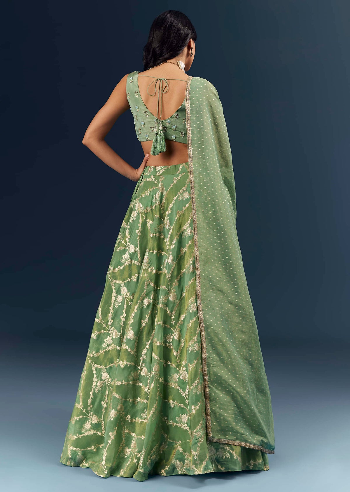 Spa Green Banarasi Silk Bridesmaid Lehenga With Heavy Hand Embroidery