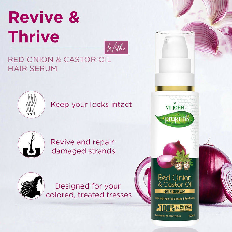 VI-JOHN Prakritik Red Onion & Castor Oil Hair serum, Reduces Hair Loss, 100% Natural Bio Actives Hair Oil