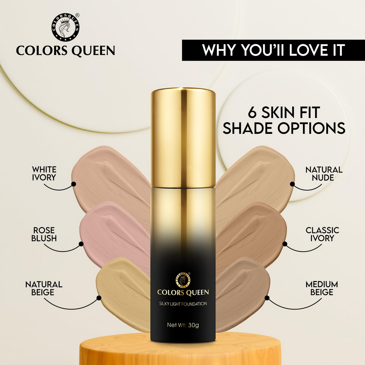 Colors Queen Silky Light Foundation - 01 White Ivory