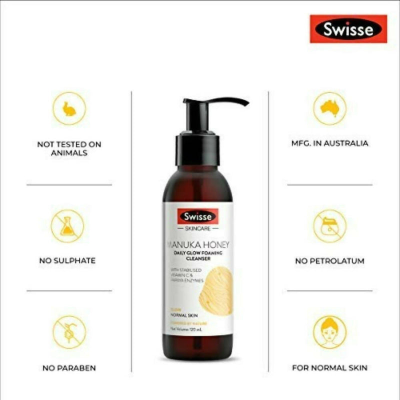 Swisse Skincare Manuka Honey Daily Glow Foaming Cleanser Face Wash with Vitamin C & Papaya Enzymes