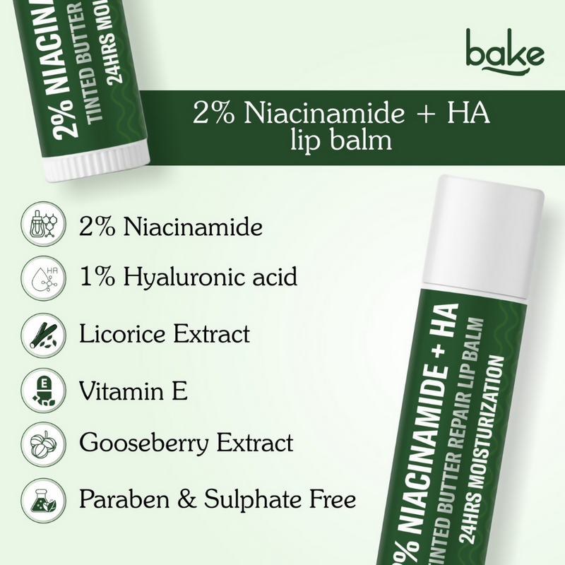 Bake 2% Niacinamide + Hyaluronic Acid Tinted Butter Brightening Lip Balm