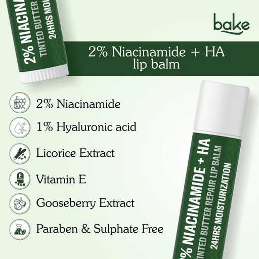 Bake 2% Niacinamide + Hyaluronic Acid Tinted Butter Brightening Lip Balm