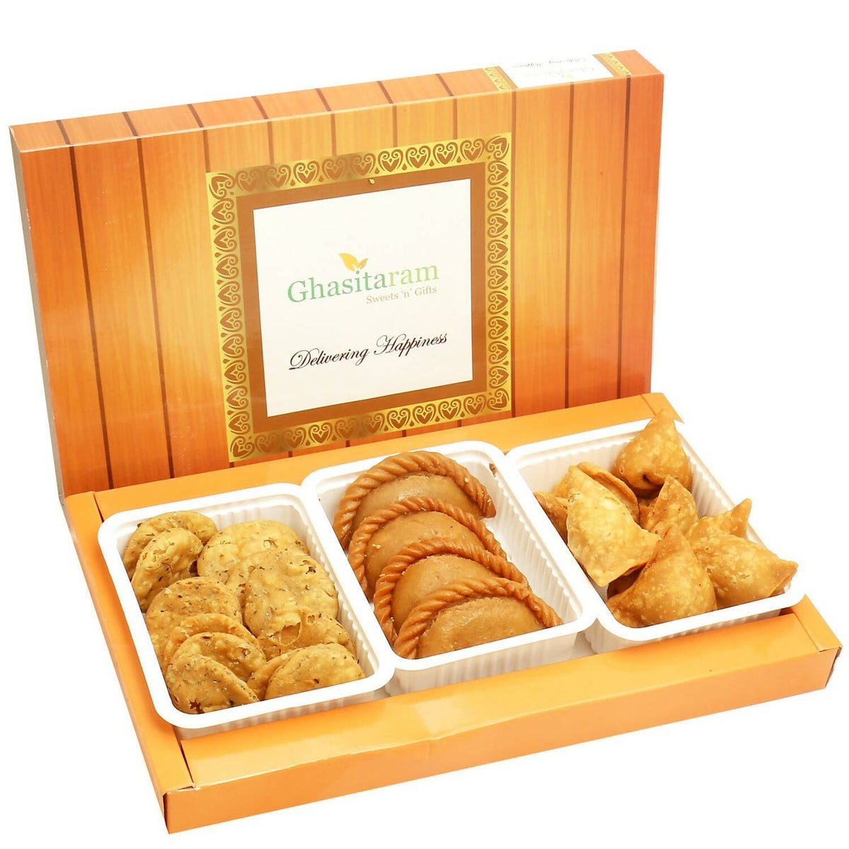 Ghasitaram Holi Hampers: Dry Sweet Gujiyas, Farsan Samosas and Methi Mathi Hamper