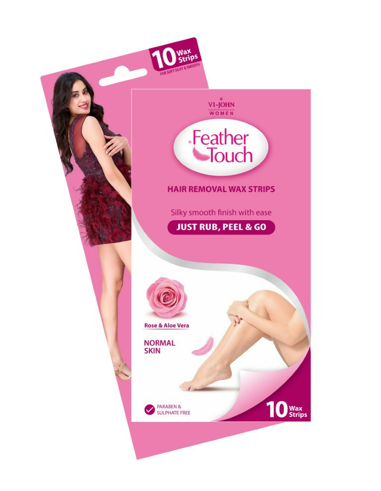 VI-JOHN Feather Touch Rose & Alevera Hair Removal Wax Strips for Normal Skin Praraben & Sulphate Free