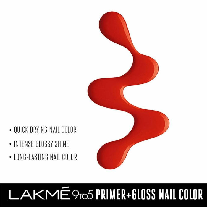 Lakme 9 To 5 Cherry Red Primer + Gloss Nail Polish for a Flawless Finish