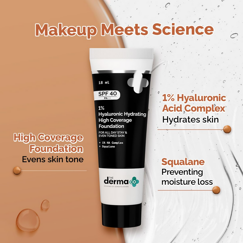 The Derma Co 1% Hyaluronic Hydrating High Coverage Foundation With SPF 40 PA+++ - 03 Natural