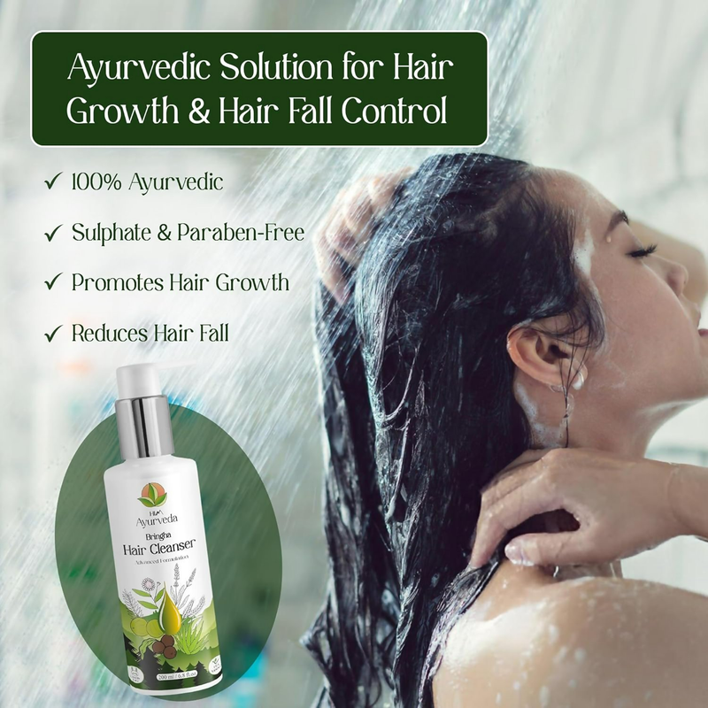 Him Ayurveda Green Tea Bringha Hair Cleanser Ayurvedic Shampoo For Hair Growth & Hair Fall Control