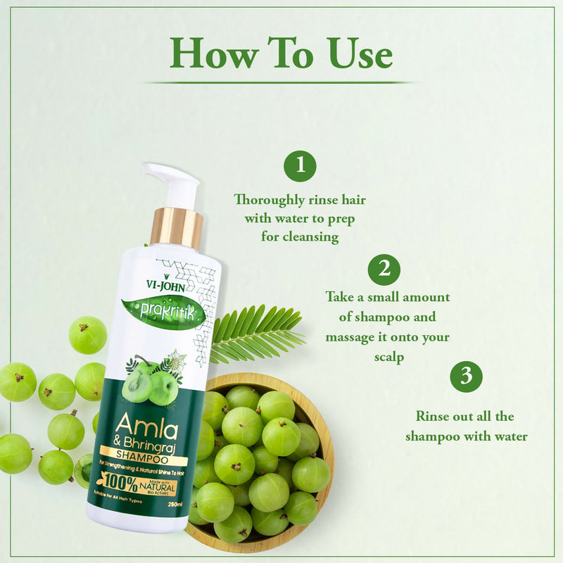 VI-JOHN Prakritik Amla & Bhringraj Shampoo For Strengthening, Made With 100% Natural Bio Actives