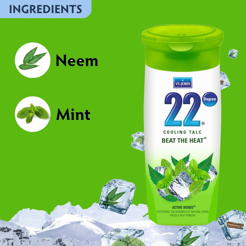 VI-JOHN 22 Degree Cooling Talc Beat the Heat Neem and Mint