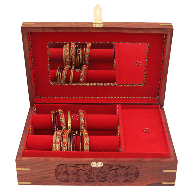 Nizalia Carved Motif Of Flora Handmade Beautiful Jewellery Box With Mirror - Limited Time Offer