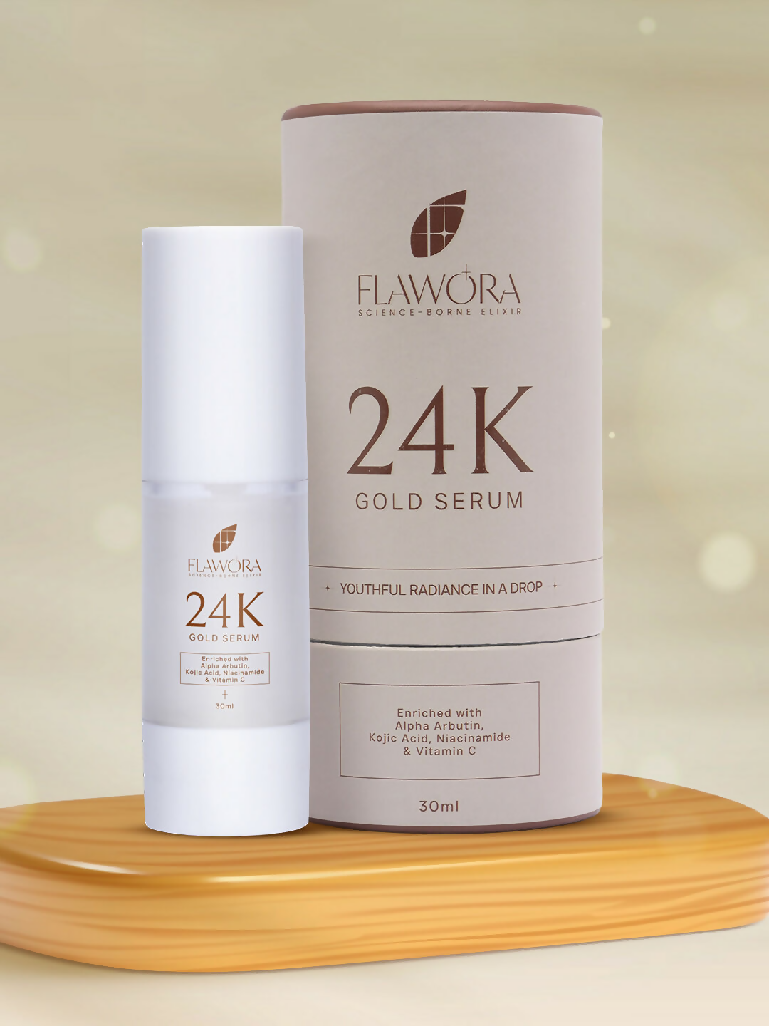 Flawora 24K Gold Face Serum With Vitamin C For Brightening & Anti-Aging Skin