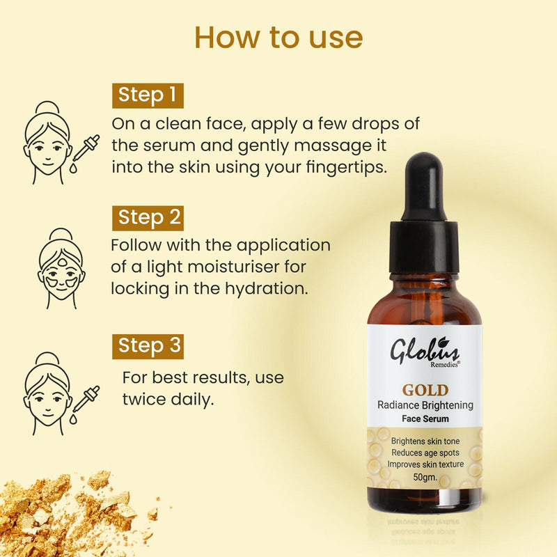 Globus Remedies Gold Radiance Anti Aging Face Serum, For Skin Lightening & Dark Spots Removal