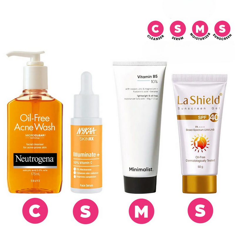BUY3X CSMS (Cleanser, Serum, Moisturizer, Sunscreen) Combo For Oily Skin