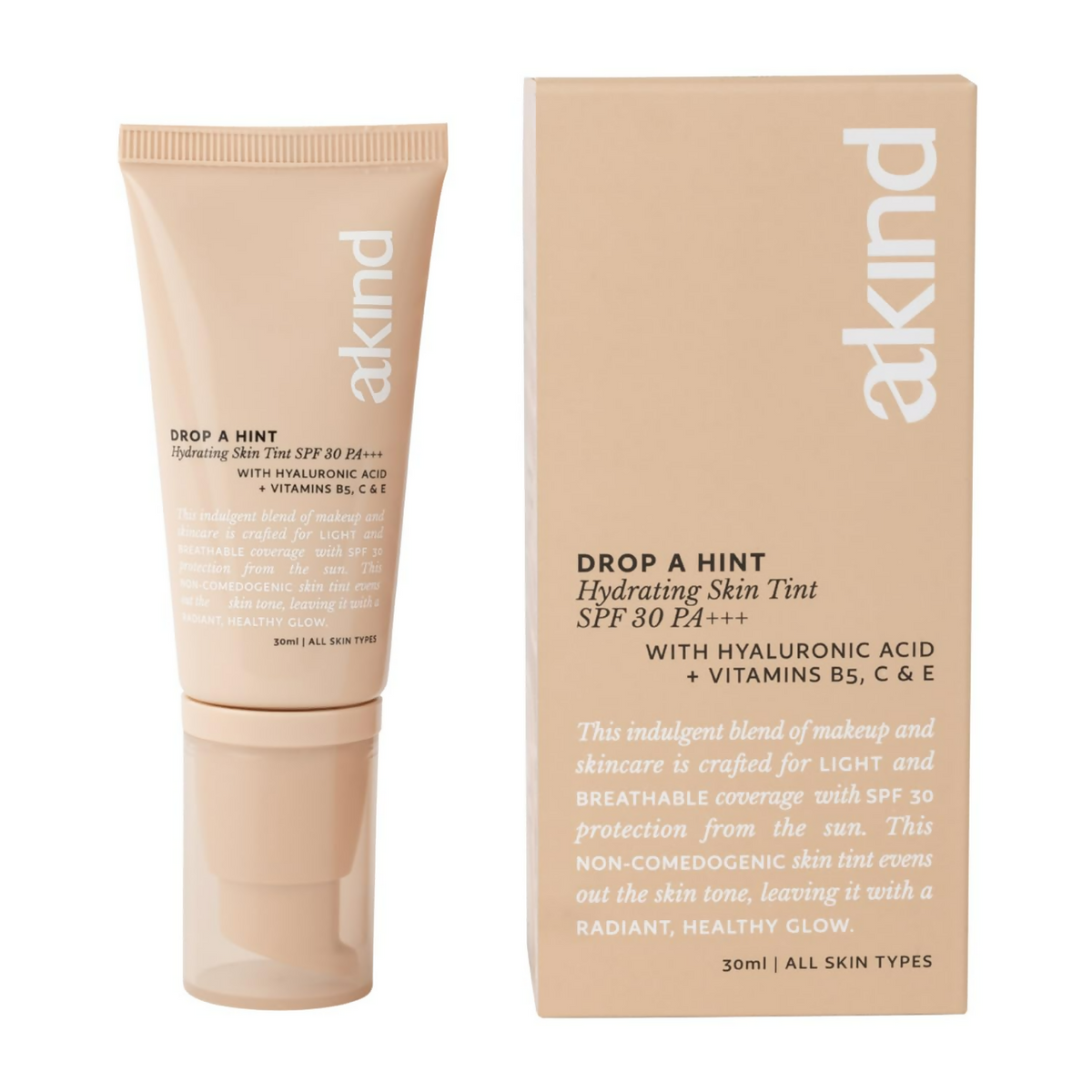 Akind Drop A Hint Hydrating Skin Tint Spf 30 Pa+++150 Honey